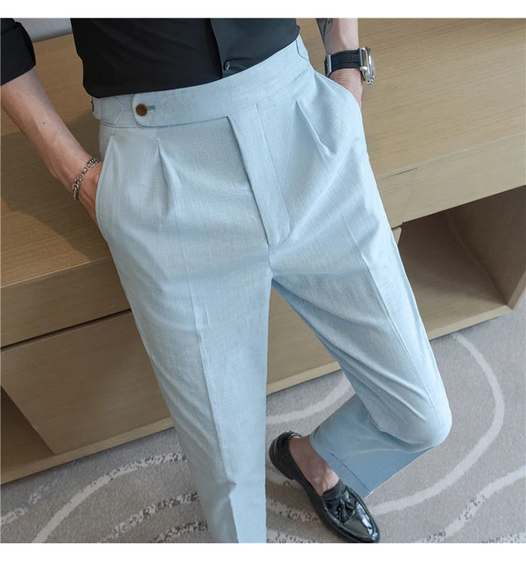 90% Linen 10% Cotton Suit Pants Naples Breathable