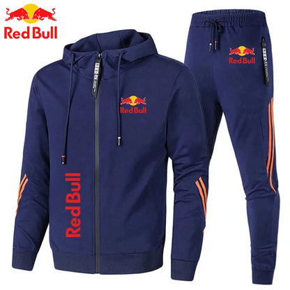 Spring  Red Bull Logo Men's Hoodie Set 2-Piece New Red Bull Printed Jacket