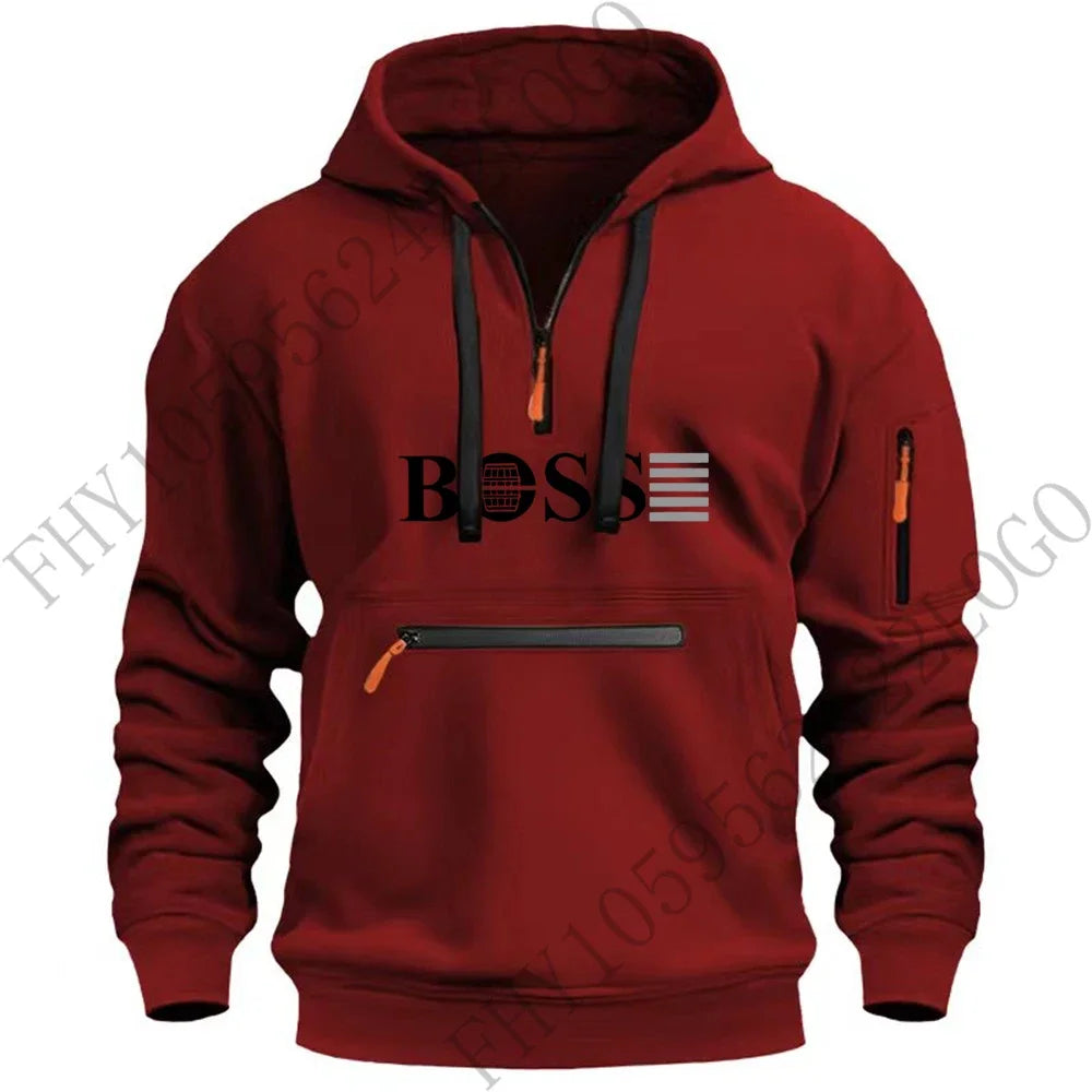 Men's new digital printed sports multi-zipper long-sleeved hoodie