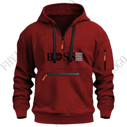 Men's new digital printed sports multi-zipper long-sleeved hoodie