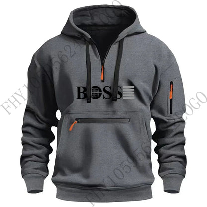Men's new digital printed sports multi-zipper long-sleeved hoodie