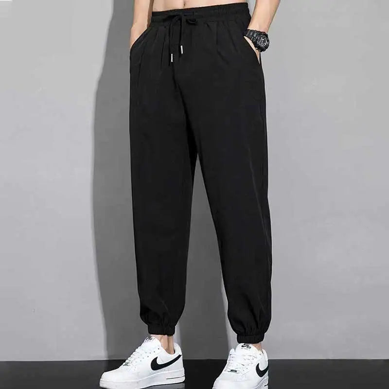 Ice silk pants for men in summer, thin casual pants