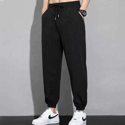 Ice silk pants for men in summer, thin casual pants
