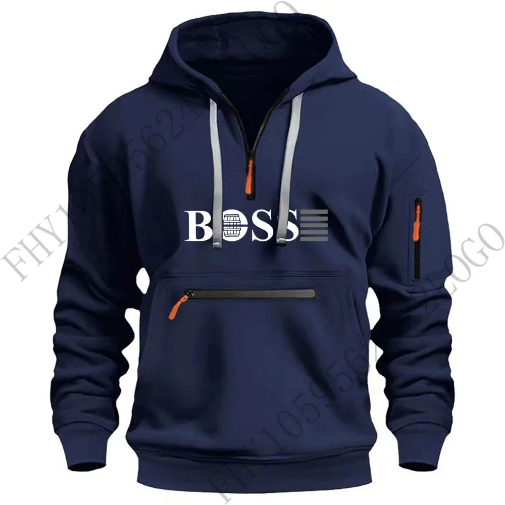Men's new digital printed sports multi-zipper long-sleeved hoodie