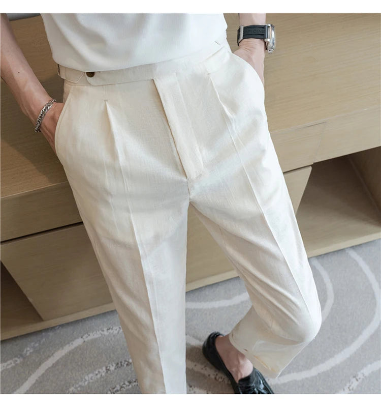 90% Linen 10% Cotton Suit Pants Naples Breathable