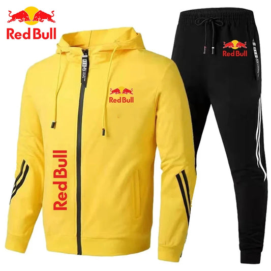 Spring  Red Bull Logo Men's Hoodie Set 2-Piece New Red Bull Printed Jacket