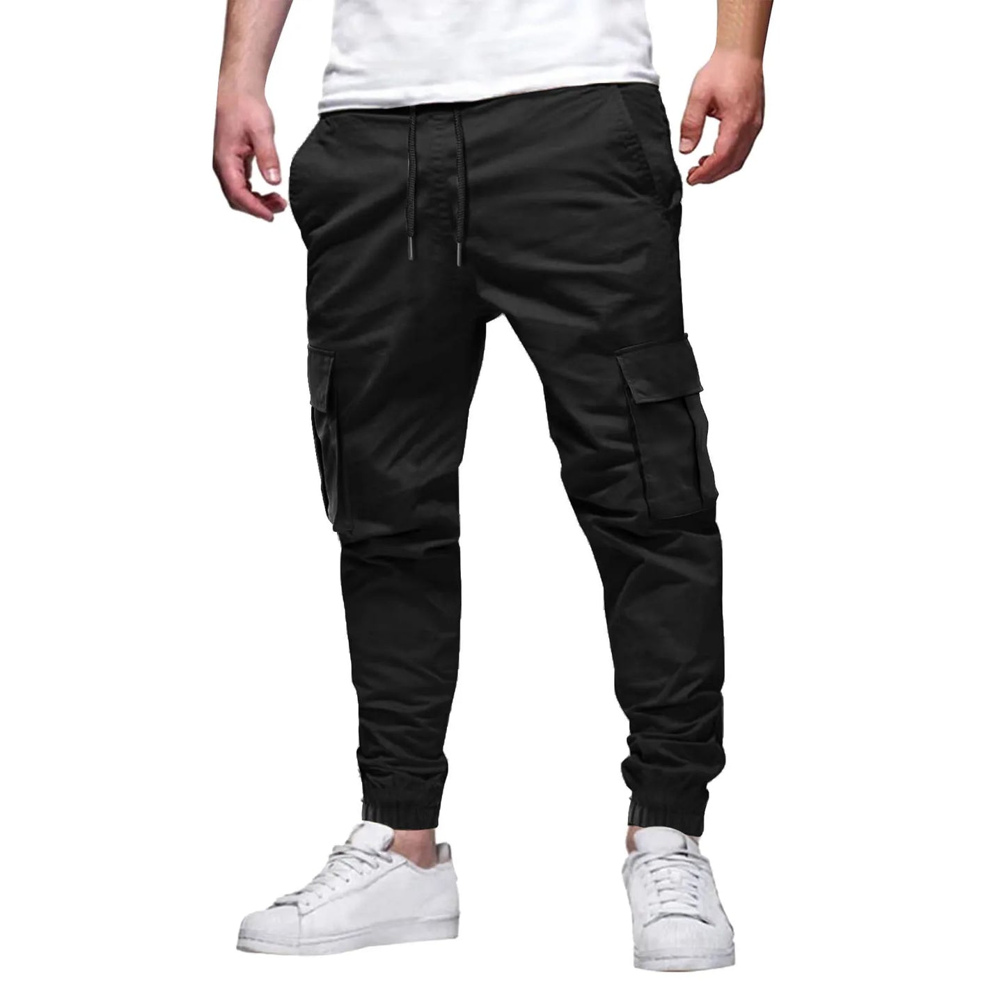 Men's Casual Multi-Pocket Elastic Waist Overalls Pants
