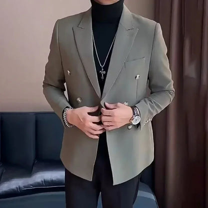 Mens Slim Fit Double Breasted Peak Lapel Blazer