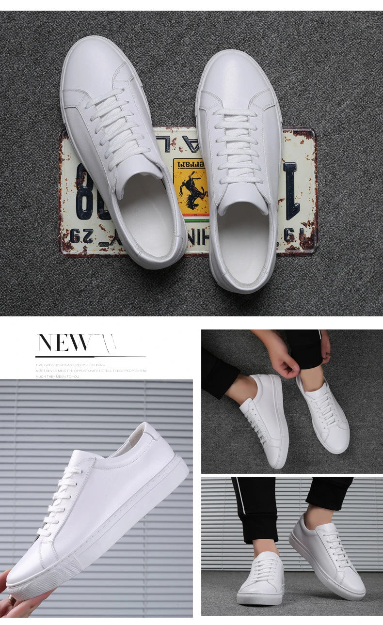 Cow Leather Platform Shoes for Men New Designer Fashion White Casual Sneakers