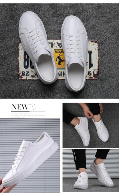 Cow Leather Platform Shoes for Men New Designer Fashion White Casual Sneakers