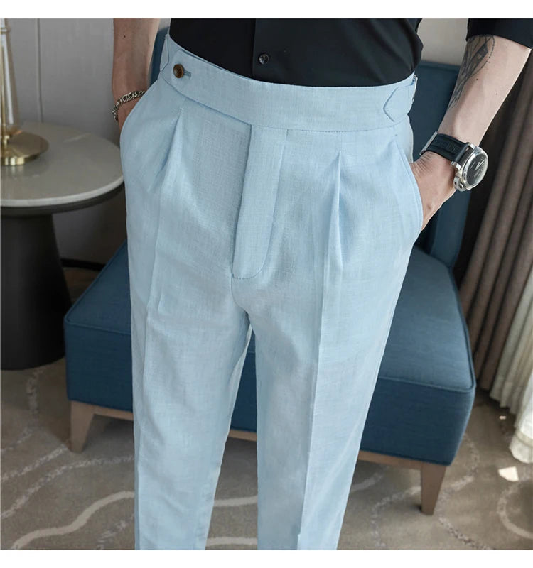 90% Linen 10% Cotton Suit Pants Naples Breathable