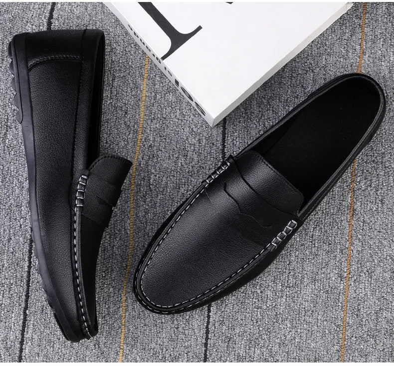 Leather men's shoes summer new driving flat casual style