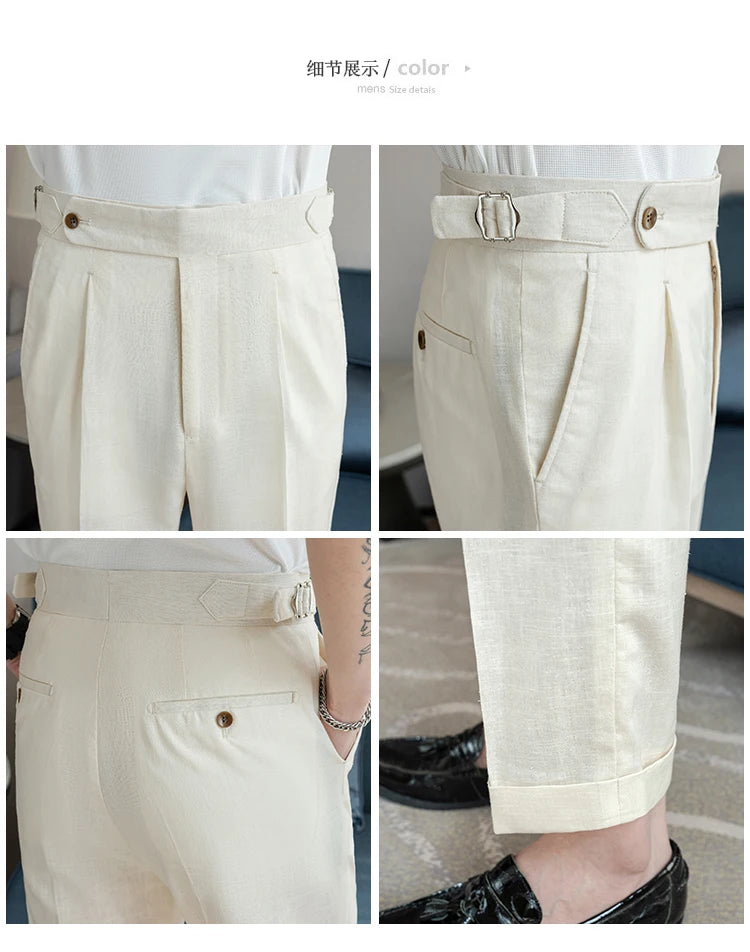 90% Linen 10% Cotton Suit Pants Naples Breathable