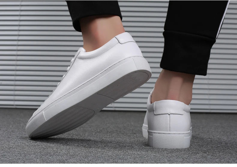 Cow Leather Platform Shoes for Men New Designer Fashion White Casual Sneakers