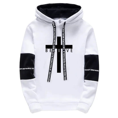 Cross Printed Male Hooded Sweatshirts