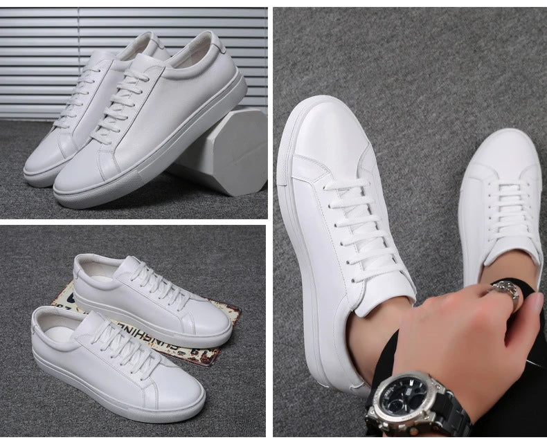 Cow Leather Platform Shoes for Men New Designer Fashion White Casual Sneakers