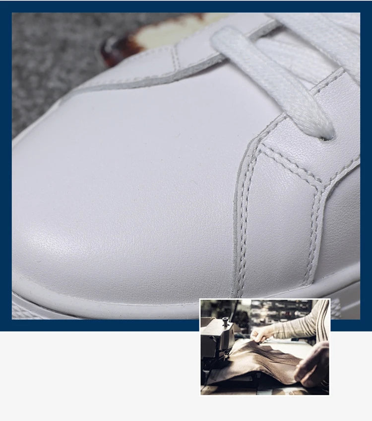 Cow Leather Platform Shoes for Men New Designer Fashion White Casual Sneakers