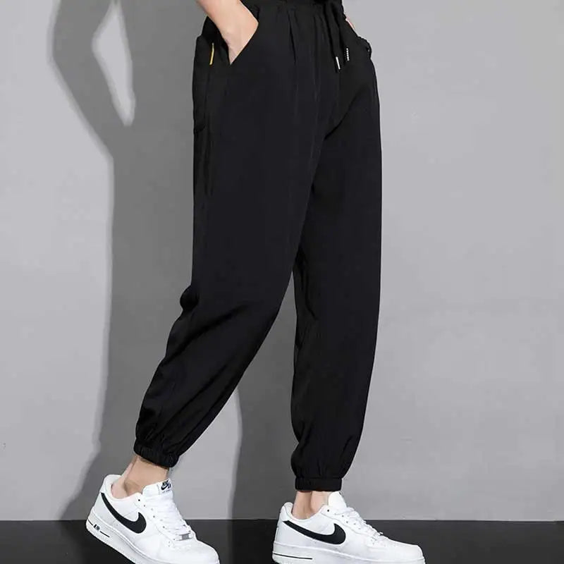 Ice silk pants for men in summer, thin casual pants