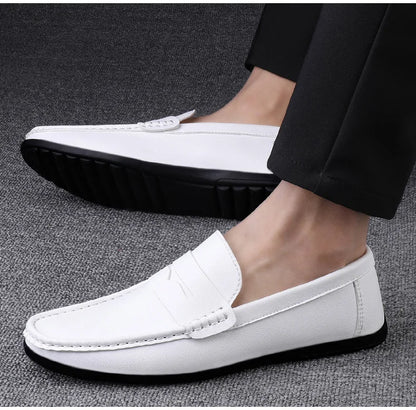 Leather men's shoes summer new driving flat casual style
