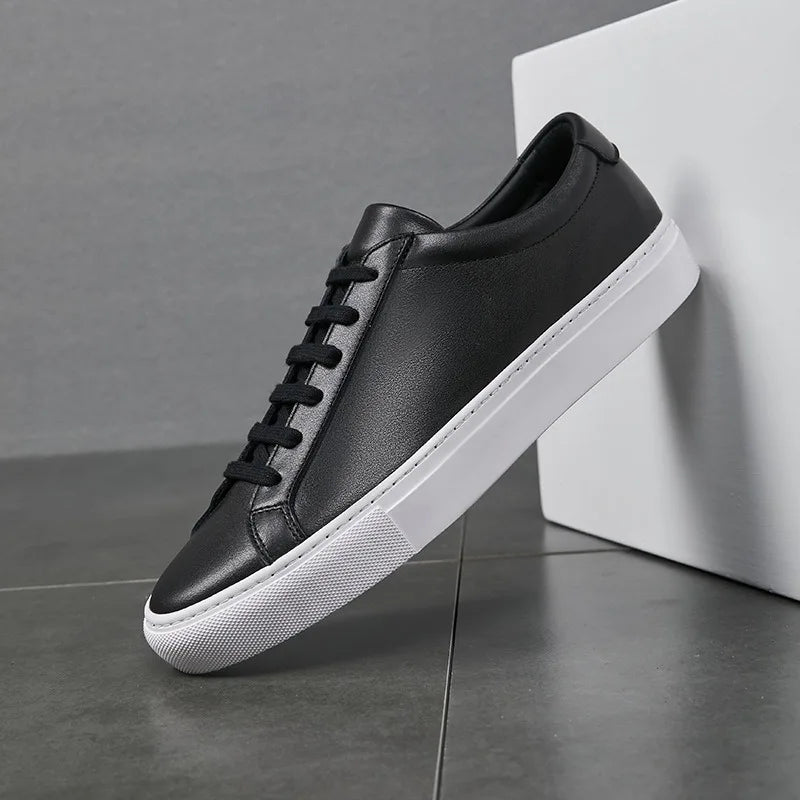 Cow Leather Platform Shoes for Men New Designer Fashion White Casual Sneakers