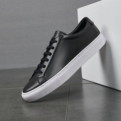 Cow Leather Platform Shoes for Men New Designer Fashion White Casual Sneakers