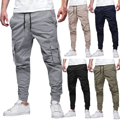 Men's Casual Multi-Pocket Elastic Waist Overalls Pants