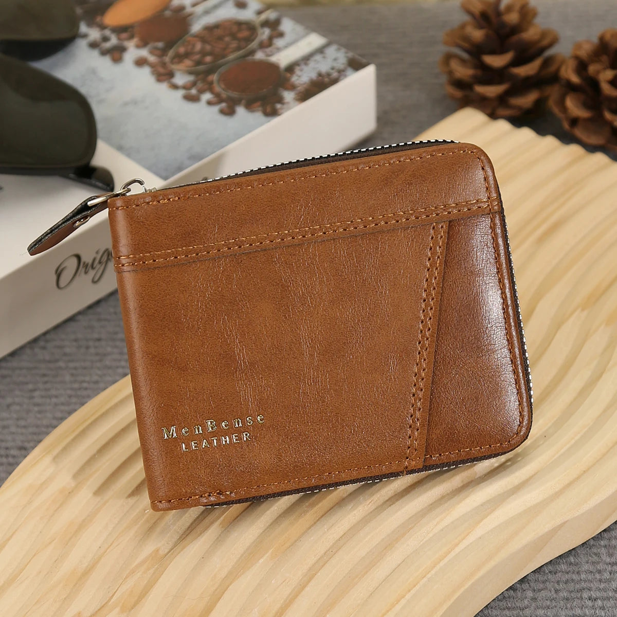 New Men's Business Wallet Classic Spliced Zipper