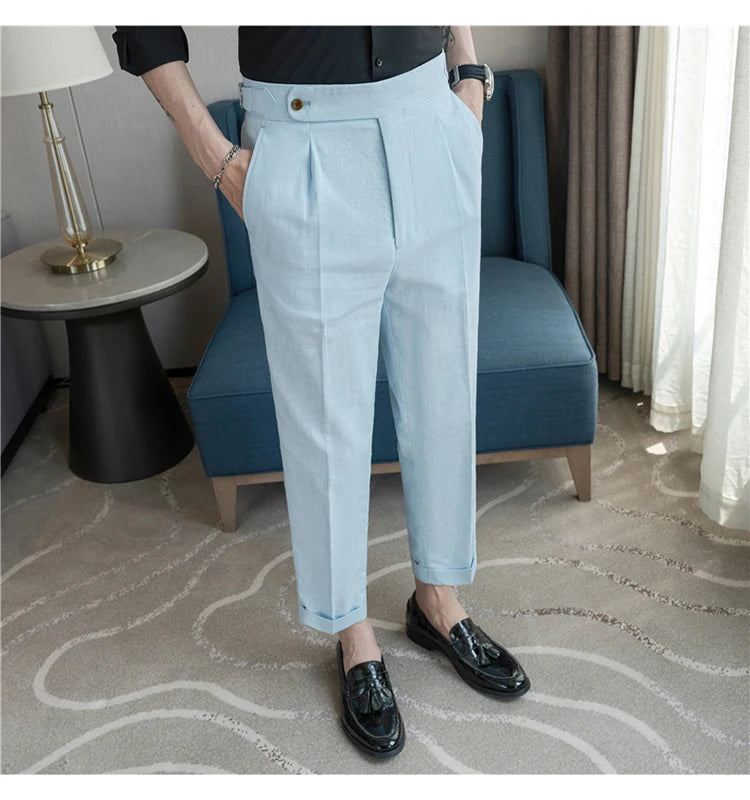 90% Linen 10% Cotton Suit Pants Naples Breathable