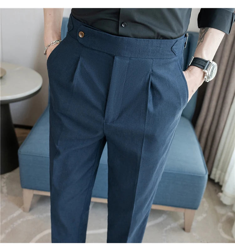 90% Linen 10% Cotton Suit Pants Naples Breathable