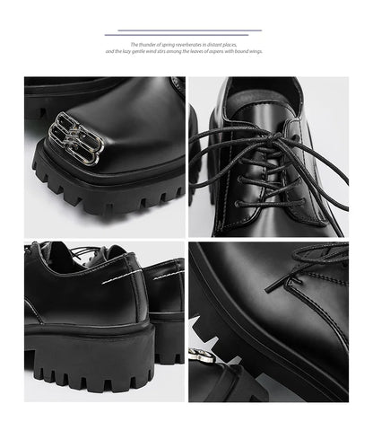 Square Toe Derby Shoes for Men Thick Soles Black Business Formal Casual Leather Shoes