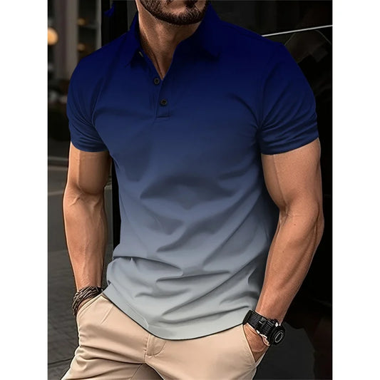 Colorful Gradient 3D Printed Polo Shirt